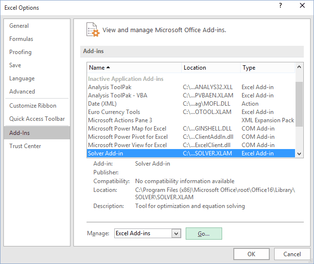 Add-ins in Excel 2016 Add-ins in Excel 2016