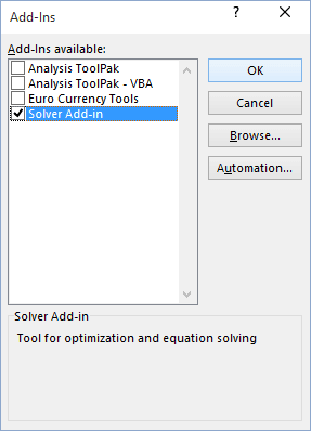 Solver Add-In in Excel 2016 Solver Add-In in Excel 2016