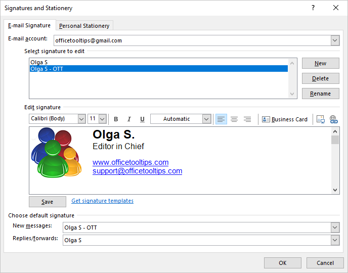 E-mail signature in Outlook 365
