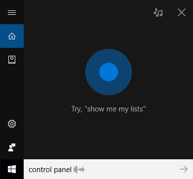 Windows 10 Ask Control Panel in Cortana