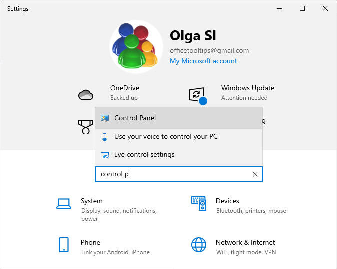 Windows 10 system Settings dialog box Windows 10 system Settings dialog box