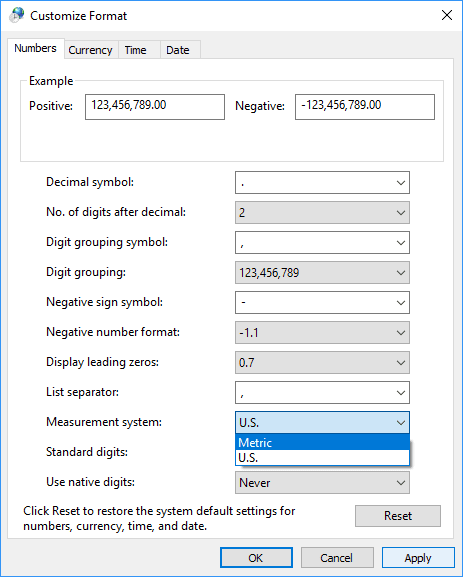 Customize format in Windows 10