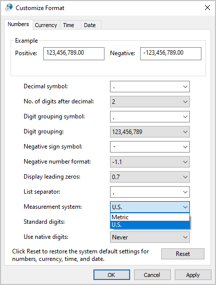 Customize format in Windows 10