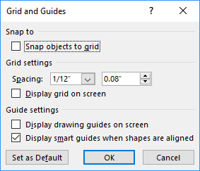 Grid and Guides inches in PowerPoint 2016