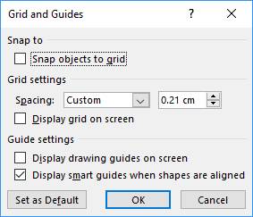 Grid and Guides centimeters in PowerPoint 2016