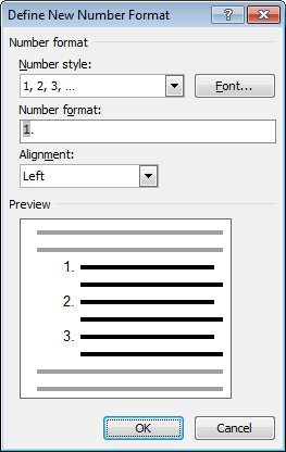Define New Number Format Word 2010
