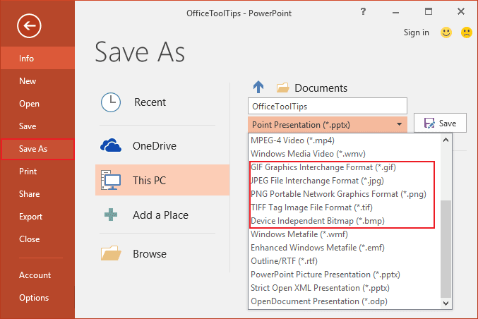 save a presentation in powerpoint