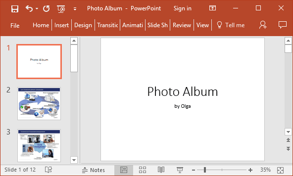 Photo album in PowerPoint 2016 Photo album in PowerPoint 2016