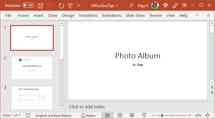 Photo album in PowerPoint 365