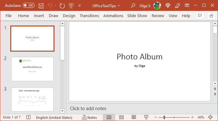 Photo album in PowerPoint for Microsoft 365 Photo album in PowerPoint 365