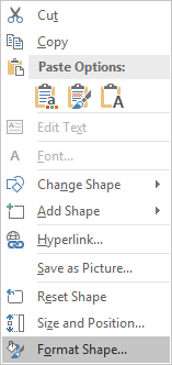 Format shape popup in PowerPoint 2016