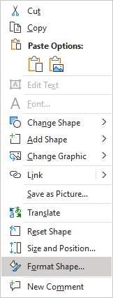 Format shape popup in PowerPoint 365