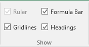 Show group in Excel 2016