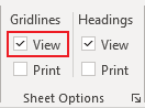 Sheet Options group in Excel 365