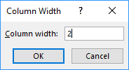 Column Width dialog group in Excel 2016