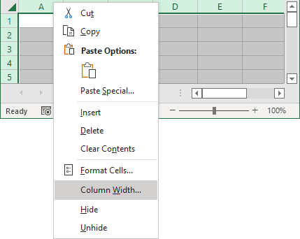 Column Width options in Excel 365