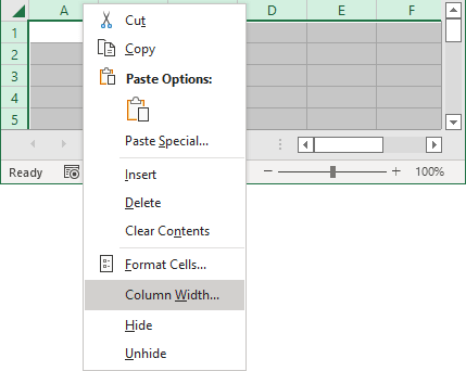 Column Width options in Excel for Microsoft 365 Column Width options in Excel 365