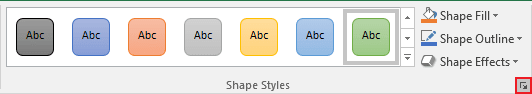 Launch pad in Shape Styles group in Excel 2016