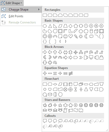 Different Shapes in Excel 2016