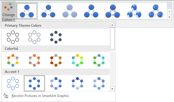 SmartArt Theme Colors in Excel 2016