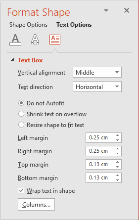 Format Shape pane in PowerPoint 2016