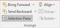 Selection Pane in Arrange group in PowerPoint 2016