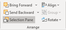 Selection Pane in Arrange group in PowerPoint 365