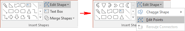 Edit Points in Insert Shapes group in PowerPoint 2016