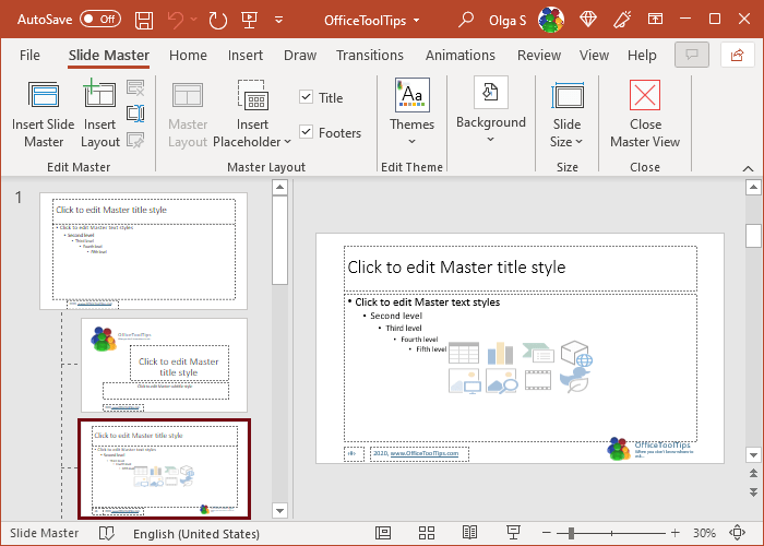 Example of Master slide style in PowerPoint 365
