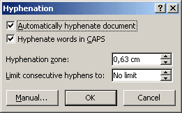 Hyphenation options in Word 2007