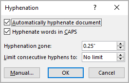 Hyphenation options in Word 365