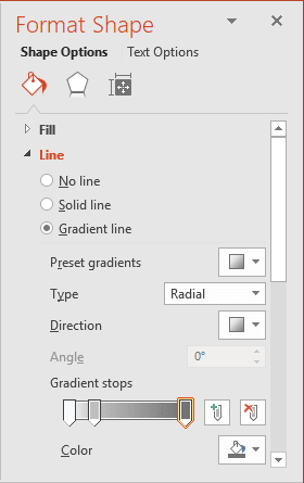 Gradient fill for line in PowerPoint 2016