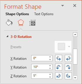 Shape 3D rotation in PowerPoint 2016