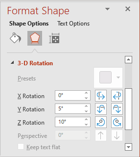 Shape 3-D rotation in PowerPoint for Microsoft 365 Shape 3D rotation in PowerPoint 365