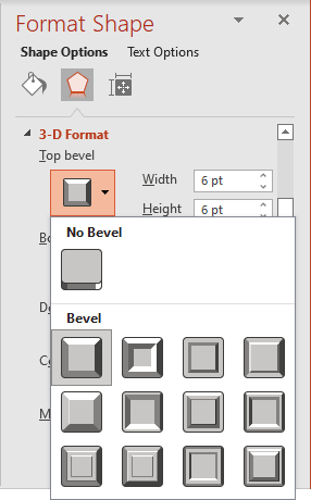 Top bevel of 3D format in PowerPoint 365