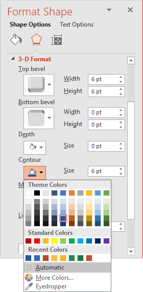 Contour of 3D format in PowerPoint 2016