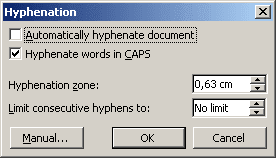 Hyphenation in Word 2003