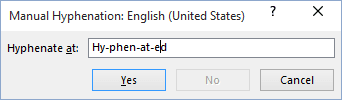 Manual hyphenation example in Word 2016 Manual hyphenation example in Word 2016