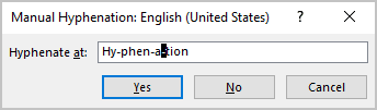 Manual hyphenation example in Word 365