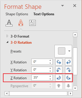 Format shape rotation in PowerPoint 2016