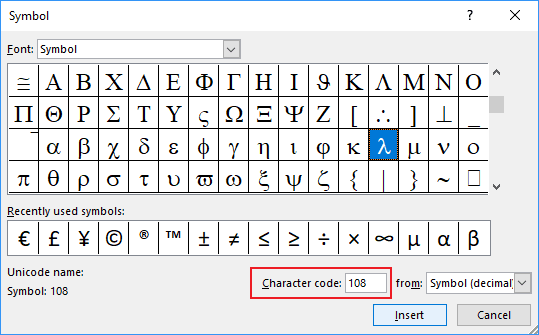 how to get rho symbol in word