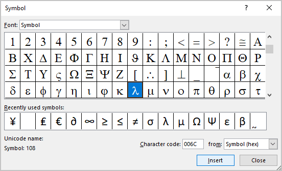 Symbol dialog box in PowerPoint 365