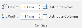 Cell size in PowerPoint 2016