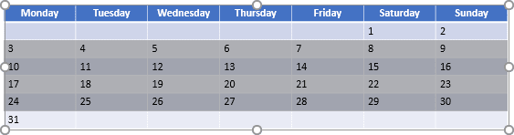 Resize table 2 in PowerPoint 2016