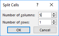 Split cells dialog box in PowerPoint 2016 Split cells dialog box in PowerPoint 2016