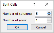 Split cells dialog box in PowerPoint 365
