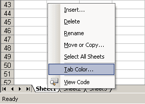 Tab Color Excel 2003