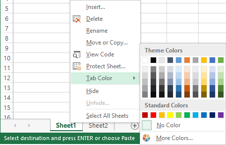 spreadsheet tabs Color in Excel 2013