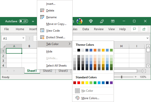 spreadsheet tabs Color in Excel 365