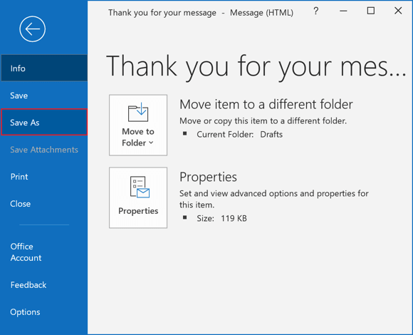 Save As in Outlook for Microsoft 365 Save As in Outlook 365